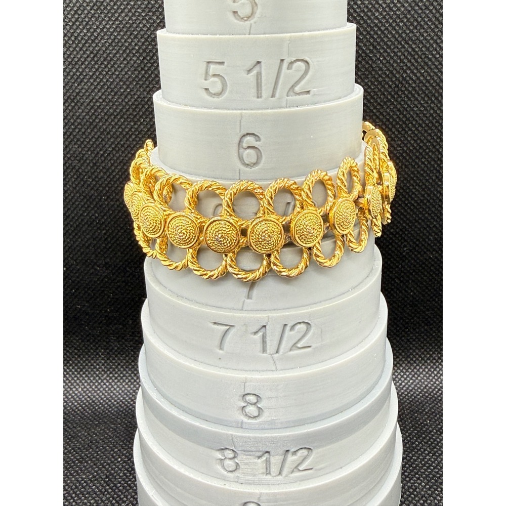 Vintage Gold Tone Textured Rope Link Medallion Bracelet 6.5 Inch